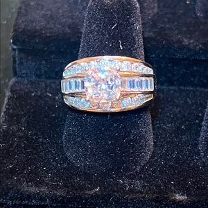 Stunning 925 sterling silver cushion cut, baguette side accent wedding ring set